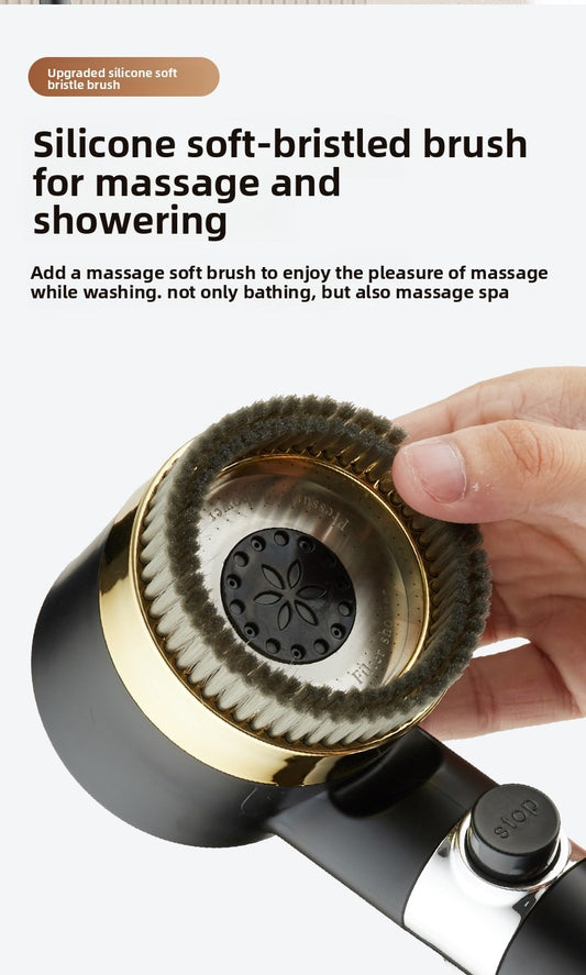 [Black & Gold Massage Showerhead] 3-Mode High-Pressure Showerhead — Powerful Water Flow & Impurity Filtration