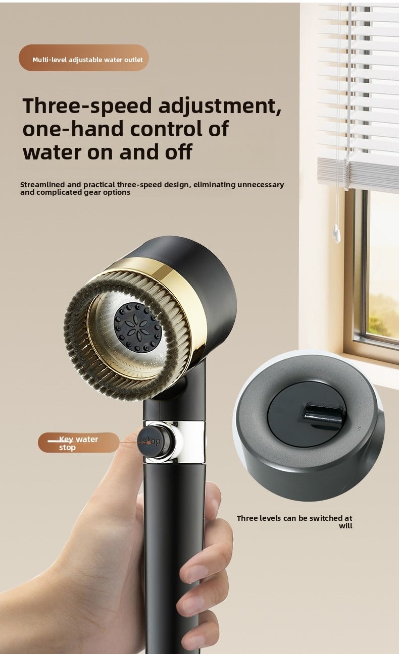 [Black & Gold Massage Showerhead] 3-Mode High-Pressure Showerhead — Powerful Water Flow & Impurity Filtration