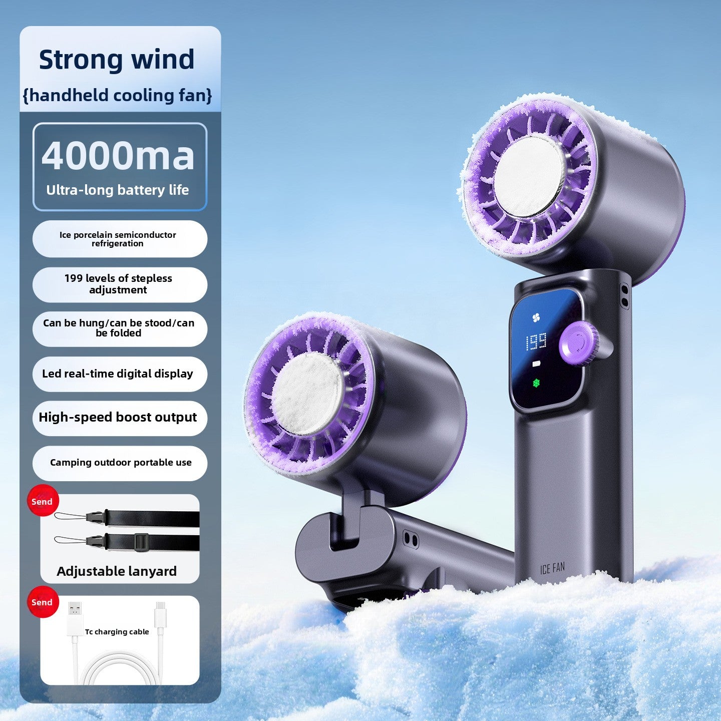 2026 New Model Rechargeable Desktop Outdoor Neck-Hanging Portable Ultra-High-Speed Small Wind Blower Powerful Cooling Handheld Fan